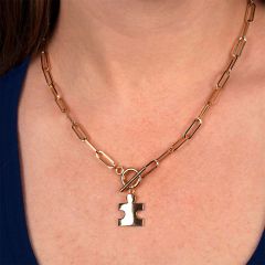 Autism Speaks Gold Toggle Necklace on model